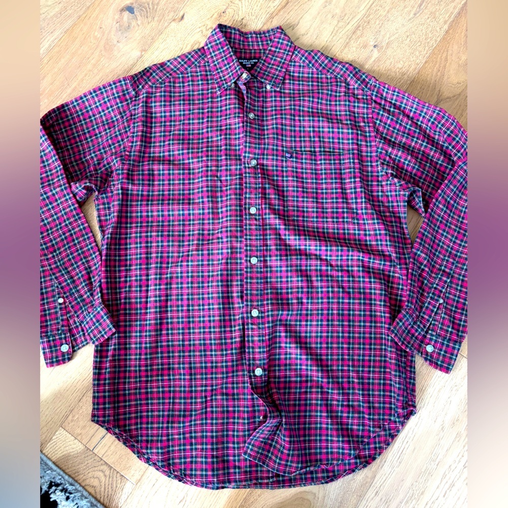 Ralph Lauren plaid button down shirt mens large y2k vintage 100% cotton
